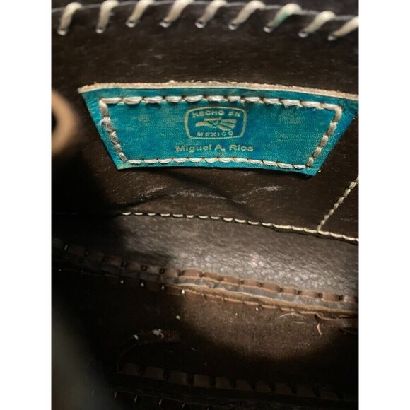 Miguel Rios La Luna Loca Handmade Leather Bag with Mandala Stone Mexico EUC - Picture 9 of 12